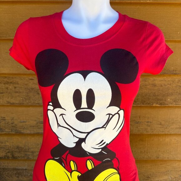 Disney Mickey Mouse Double Sided Red Graphic Woman’s T-Shirt Size M - Picture 3 of 10